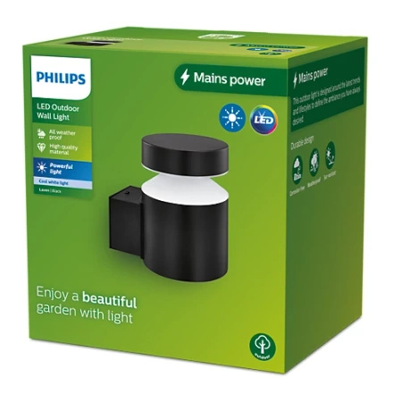 Kinkiet Ogrodowy Lampa Elewacyjna Zewnętrzna LED 6W 750lm 4000K Czarna Laven Philips