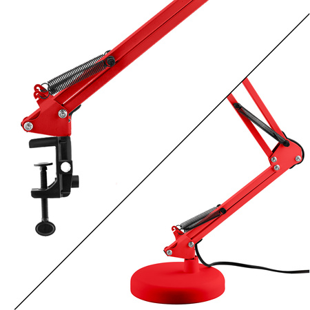 Lampka Biurkowa Kreślarska Stołowa E27 TOBI Czerwona Lumiled + uchwyt na blat