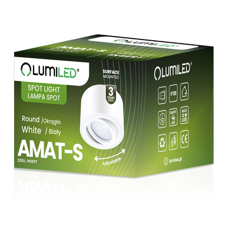 Oprawa Natynkowa HALOGENOWA Tuba Spot Ruchoma Okrągła Biała 50mm + Wkład LED 7W 3000K AMAT-S LUMILED