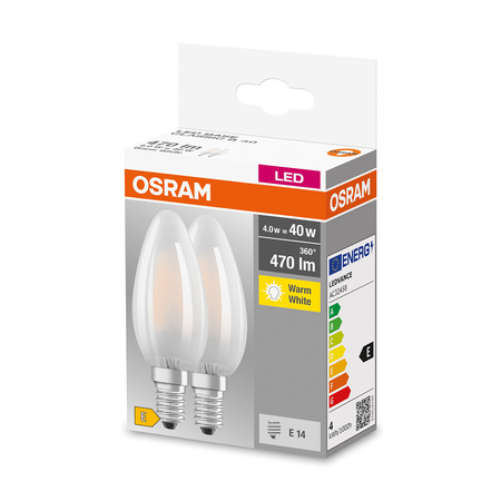 2PAK Żarówka LED E14 B35 4W = 40W 470lm 2700K Ciepła 300° Filament OSRAM Base