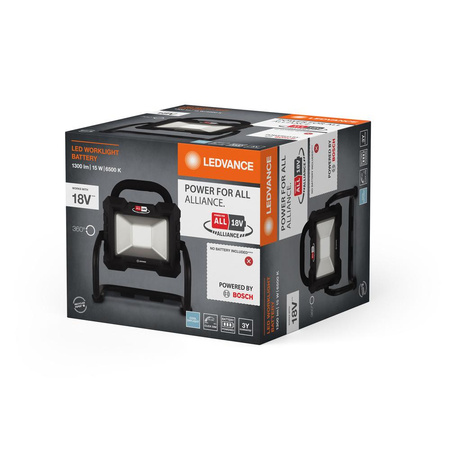 Naświetlacz LED Reflektor 15W 1300lm 6500K Zimna Ściemnialny Akumulatorowy Z Obrotową Głowicą Czarny Worklights Ledvance