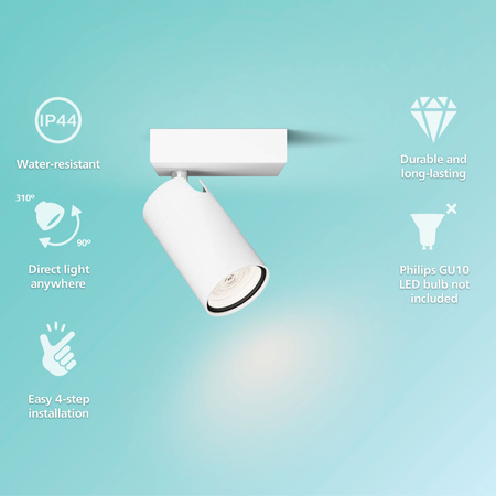 Lampa Ścienna Kinkiet GU10 IP44 Biała Kosipo Philips