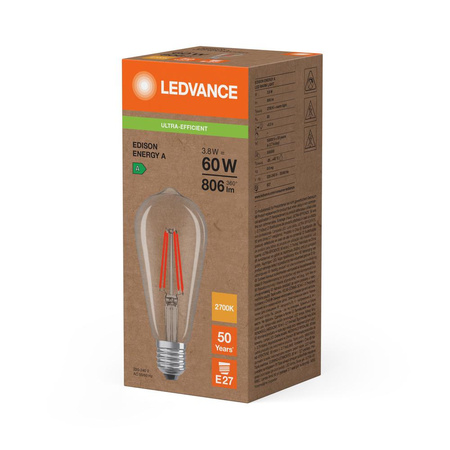Żarówka LED Edison E27 ST64 3.8W = 60W 806lm 2700K Ciepła 300° Ledvance