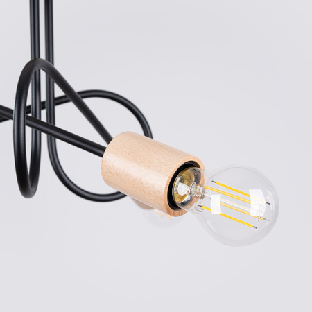 Lampa Sufitowa Żyrandol Pająk Wisząca 3x E27 Naturalne Drewno Czarna Ember Peach Puff SL.1477 Sollux