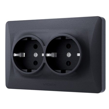 Gniazdko Podwójne Kontakt 16A Natynkowy Czarny BINERA VIDEX