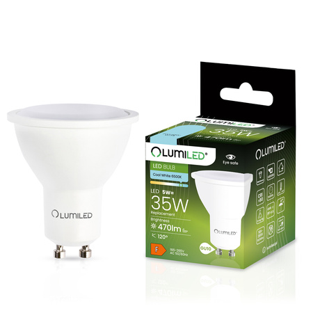 Żarówka LED GU10 Reflektor PAR16 5W = 35W 480lm 6500K Zimna 120° LUMILED