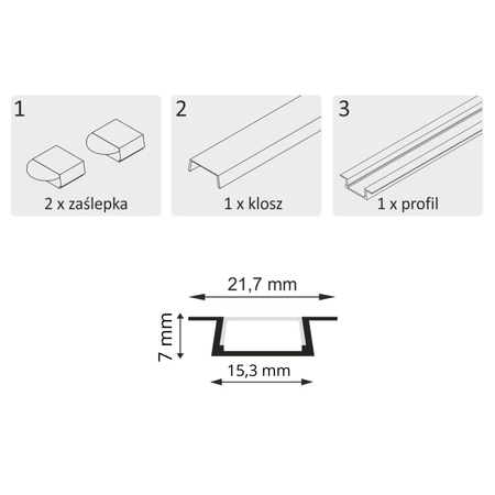 Profil Aluminiowy Osłona do Taśm Pasków LED Biała Sanico Goldlux