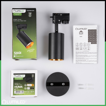 ZESTAW LUMILED SZYNA HUMA CZARNY + REFLEKTOR SZYNOWY SAGI CZARNO-ZŁOTY