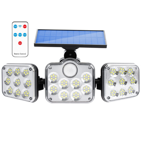 Naświetlacz solarny lampa 138x LED 10W 480lm Zimna czujnik ruchu IP65 + Pilot