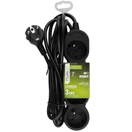Przedłużacz Sieciowy Kabel z Uziemieniem Listwa Zasilająca 4 Gniazda 3m Czarny Sznur Lendo Lumiled