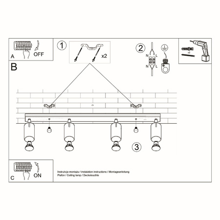 Lampa Sufitowa Oprawa Natynkowa SPOT TUBA Reflektor 4x GU10 Ruchoma Tubularna Czarna Nowoczesna Ring Sollux