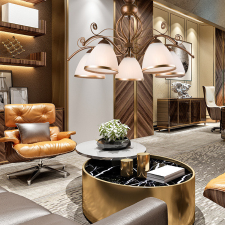 Lampa Sufitowa Wisząca RETRO 5xE27 Biała Drewniana Klasyczna LM-5.51 Lamkur