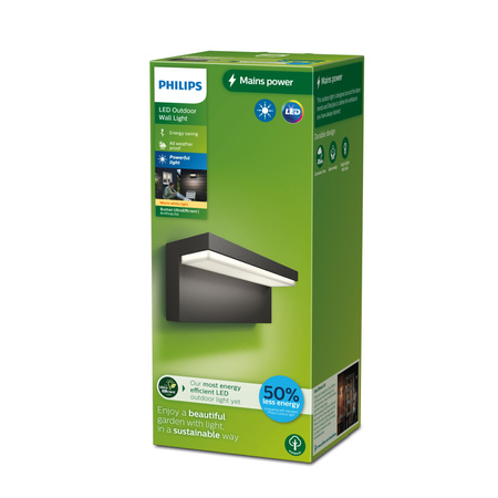 Kinkiet Ogrodowy Lampa Elewacyjna Zewnętrzna LED 3.8W 800lm 2700K Antracyt Bustan Ultra Efficient Philips