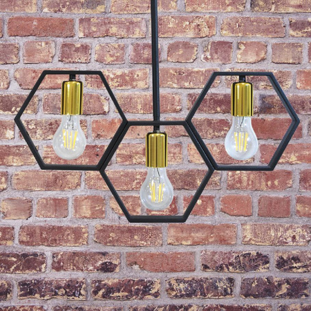 Lampa wisząca sufitowa retro loft 3x E27 czarny + złoty Honey GOLDLUX (Polux)