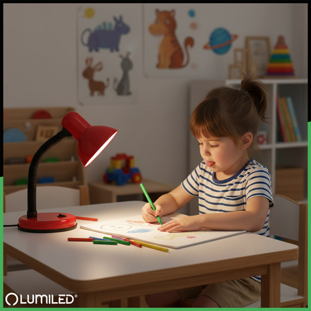 Lampka Biurkowa Stołowa Regulowana SARA Szkolna Nocna E27 Czerwona LUMILED