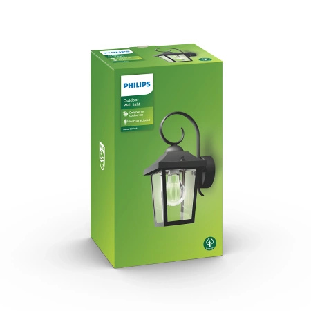 Kinkiet Ogrodowy Lampa Elewacyjna Zewnętrzna LATARNIA E27 IP44 Czarna Buzzard Philips