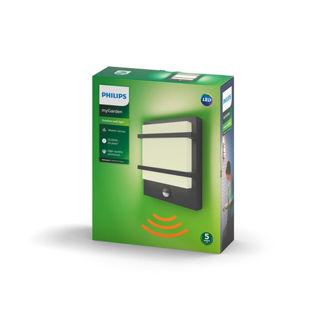 Lampa Ogrodowa LED Kinkiet Elewacyjny PETRONIA IR myGarden 12W 2700K IP44 z Czujnikiem Ruchu Antracyt PHILIPS