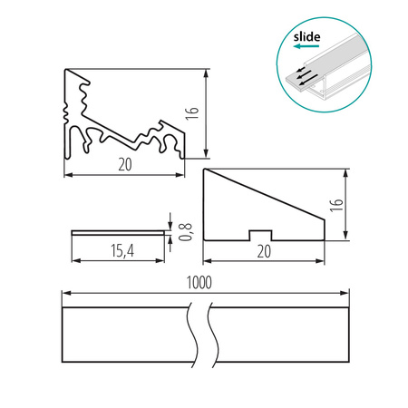 Profil Aluminiowy Narożny Natynkowy do Taśmy LED Anodowany 1m PROFILO Kanlux