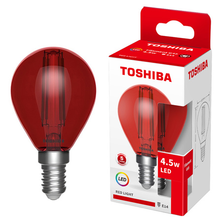 Żarówka LED E14 G45 4,5W Filament Czerwona TOSHIBA