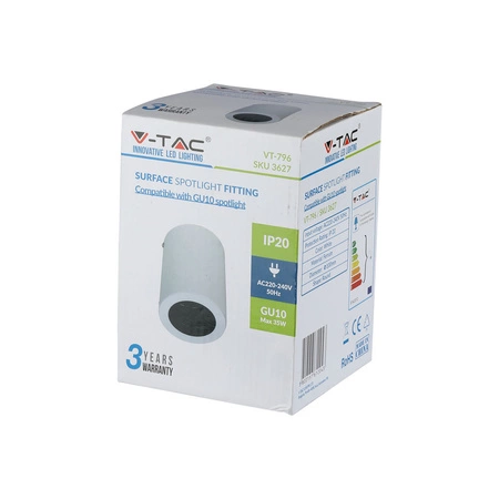 Oprawa Sufitowa Natynkowa Spot GU10 Okrągła Biała VT-796 V-TAC
