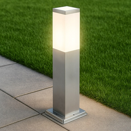 Lampa Ogrodowa oprawa KWADRATOWA SŁUPEK 1x E27 45cm srebrna IP44