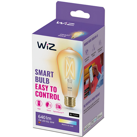 Żarówka LED E27 Edison ST64 7W = 50W 640lm 2000-5000K TW FILAMENT Bursztynowa Inteligentna SMART WiFi Bluetooth Aplikacja WiZ
