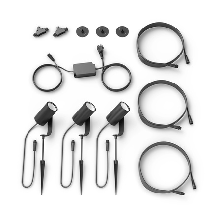 Zestaw 3x Reflektor Ogrodowy Wbijany LED 8W 590lm IP65 White and Color Ambiance RGB + TW Czarna Inteligentna SMART Zigbee Bluetooth Lily Philips HUE