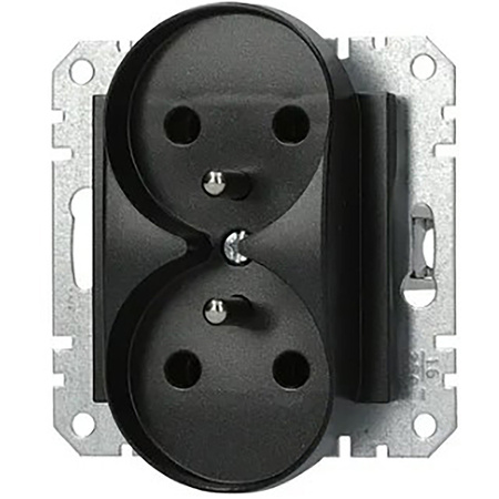 Gniazdo Podwójne 2P+PE Dwukrotne bez Ramki Podtynkowe Asfora IP20 Antracyt