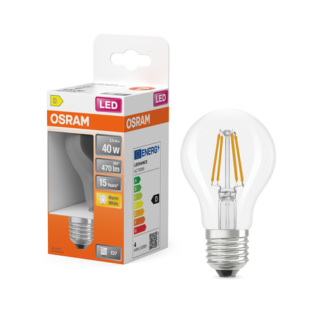 Żarówka LED E27 A60 3.4W = 40W 470lm 2700K Ciepła 300° Filament STAR CLASSIC Osram