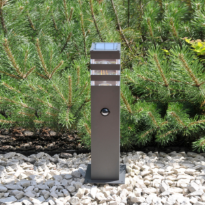 Lampa Ogrodowa Zewnętrzna TEKSAS 44 E27 IP44 Czujnik Słupek Grafitowa GOLDLUX (Polux)
