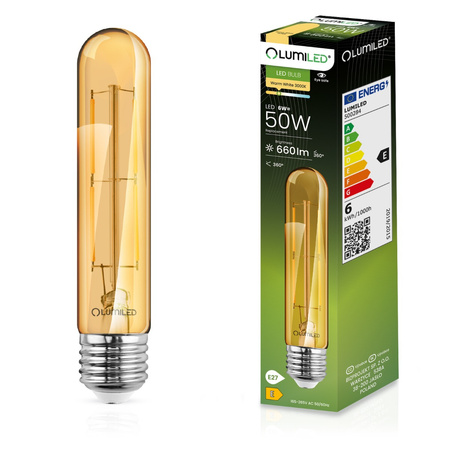 6x Żarówka LED E27 T30 6W = 50W 660lm 3000K Ciepła 360° Amber Filament LUMILED