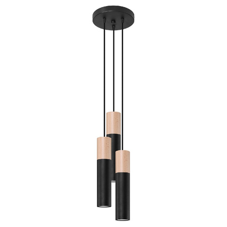 Lampa Sufitowa Wisząca Zwis 3x GU10 Tubularna Naturalne Drewno Nowoczesna Pablo Sollux