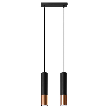 Lampa Sufitowa Oprawa Natynkowa SPOT TUBA 2x GU10 Wisząca Zwis Tubularna Czarna Miedź Nowoczesna Loopez Sollux