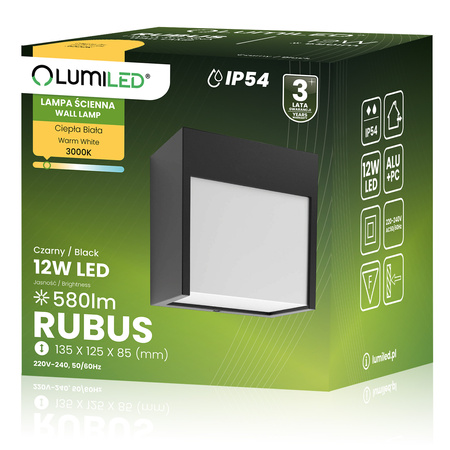 Lampa Ogrodowa Ścienna LED Kinkiet Elewacyjny Zewnętrzny IP54 12W 3000K RUBUS LUMILED
