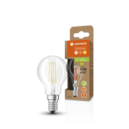 Żarówka LED P45 E14 2.9W = 40W 470lm 2700K Ciepła Biała FILAMENT ŚCIEMNIALNA LEDVANCE