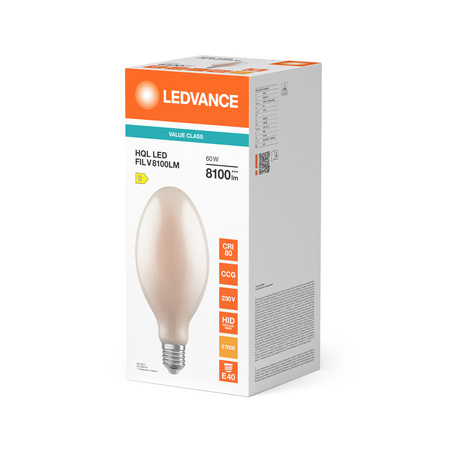 Żarówka LED HQL E40 60W = 250W 8100lm 2700K Ciepła Biała FILAMENT LEDVANCE