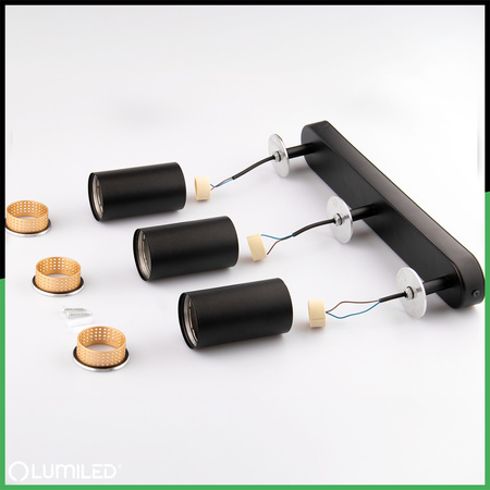 Lampa Sufitowa Reflektor LED 3x GU10 Tuba Spot ELIGIS Czarny LUMILED