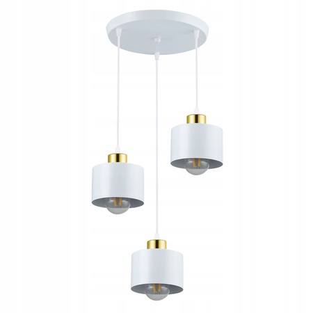 Lampa Sufitowa Oprawa Wisząca 3x E27 Okrągła Biała Złota Elza Masterled