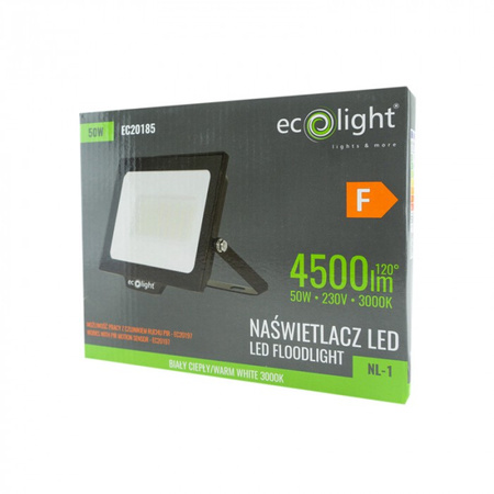 Naświetlacz LED Lampa Reflektor 50W 4500lm 3000K Ciepła IP65 NL-1 Ecolight