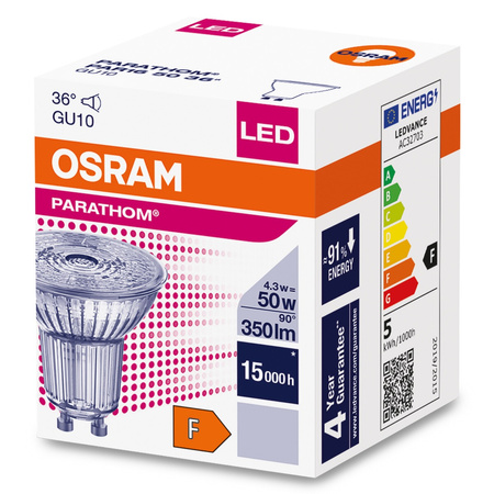 Żarówka LED GU10 4,3W = 50W 350lm 4000K Neutralna 36° OSRAM Parathom