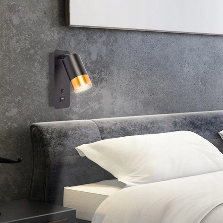 Lampa Ścienna Reflektor Kinkiet Spot do Czytania GU10 Czarny Złoty Klemens Masterled