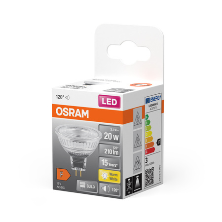 Żarówka LED MR16 Reflektor GU5.3 2.1W = 20W 210lm 2700K Ciepła 12V 120° STAR Osram