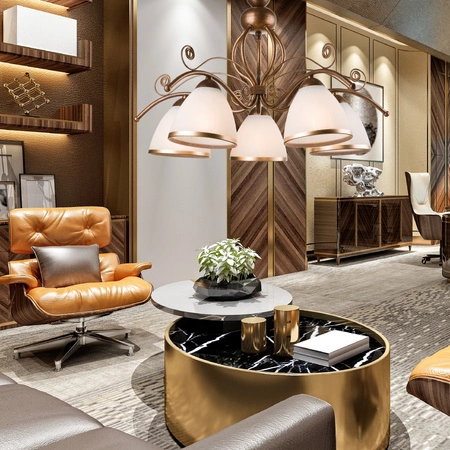 Lampa Sufitowa Wisząca RETRO 5xE27 Biała Drewniana Klasyczna LM-5.51 Lamkur