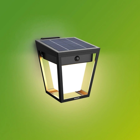 Kinkiet Ogrodowy Lampa Solarna Elewacyjna Zewnętrzna LED 1.8W 250lm 3000K IP44 z Czujnikiem Ruchu i Zmierzchu Czarna Nissa Ultra Efficient Philips