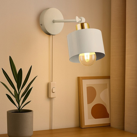 Lampa Ścienna Reflektor Kinkiet Spot E27 Ruchomy Biały Złoty Elza Masterled