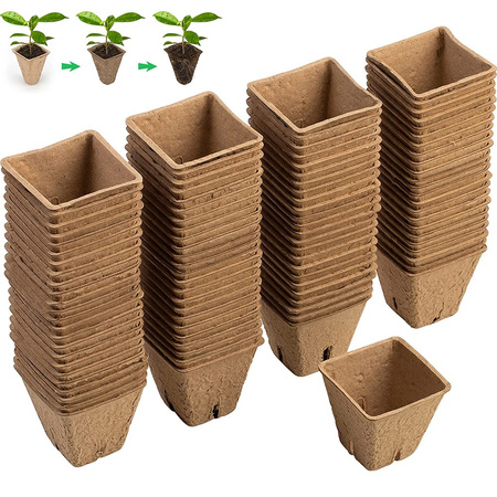Zestaw 72x Doniczki Torfowe 6x6 cm do Rozsady Wysiewu Pikowania Na Sadzonki Biodegradowalne Kwadrat