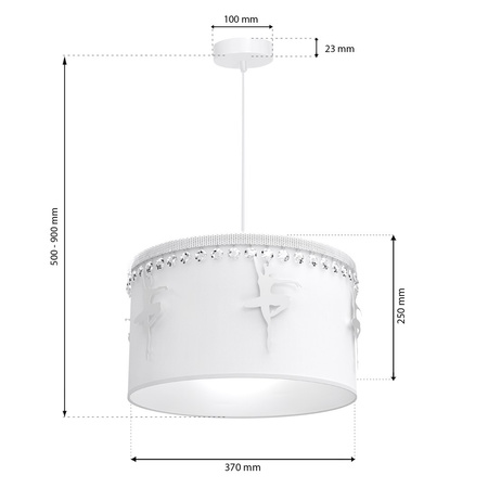 Lampa wisząca BALETNICA 1xE27 Dziewczęca Baletnica Biała MLP4969 Milagro Metal + Tkanina + Kryształki
