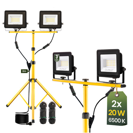 Naświetlacz LED ZUNA2 Halogen Lampa 2x 20W 6500K na Statywie + Przewód + Złącze Hermetyczne LUMILED 