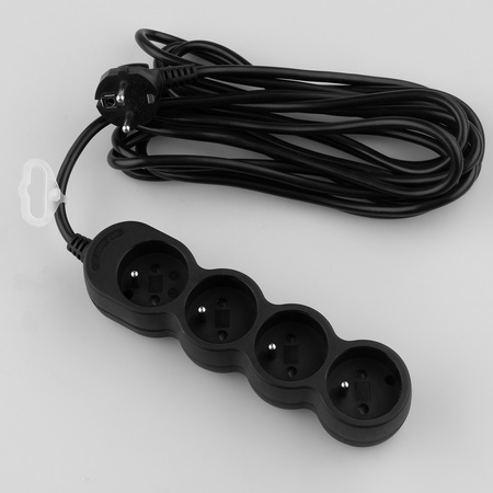 Przedłużacz Sieciowy Kabel z Uziemieniem Listwa Zasilająca 4 Gniazda 5m Czarny Sznur Lendo Lumiled