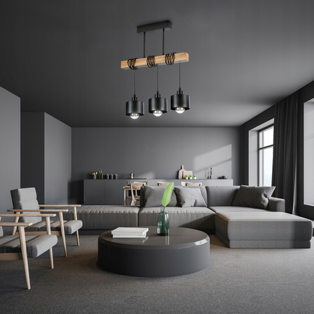 Lampa Sufitowa Oprawa Wisząca 3x E27 Czarna Brązowa Elza Masterled